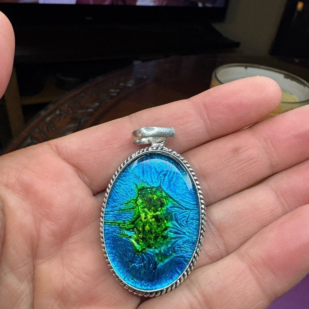 Dichroic Glass 925 Silver Plated Gemstone Handmade Handmade Pendant 2"